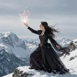 a powerful sorceress casting a spell on a snowy mountain top, greg rutkowski, 8 k, shallow depth of field, intricate detail, concept art,