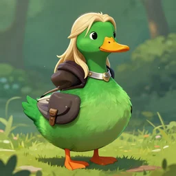 a green duck dressed as geralt of rivia