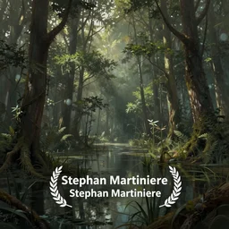 a digital painting of a swampy area with trees, a detailed matte painting by stephan martiniere, cgsociety, fantasy art, matte painting, concept art, fractalism