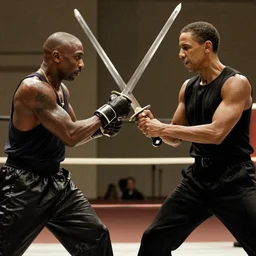 tupac having an epic swordfight with obama, cinematography, action movie