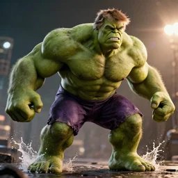donald trump as the hulk in gears of war, splash art, movie still, cinematic lighting, ray tracing, octane render, long lens, shallow depth of field, bokeh, anamorphic lens flare, 8 k, hyper detailed, 3 5 mm film grain