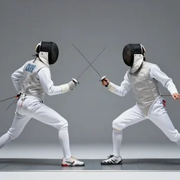 two men fencing with cocktail swords.