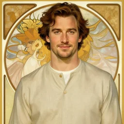 herry cavill, attractive male, painting by alphonse mucha