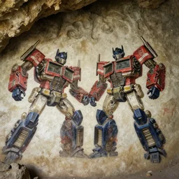 cave painting, transformers fighting against lovecraftian horrors