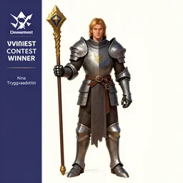 a drawing of a man in armor holding a staff, concept art by nina tryggvadottir, deviantart contest winner, fantasy art, concept art, 2 d game art, d & d