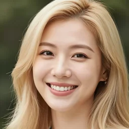 face of a smiling beautiful 30 years old chinese woman with blonde hair