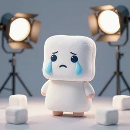 Cute Little Marshmallow Crying, movie shot, studio shot, studio lighting, 8k