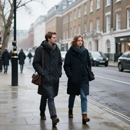 two people in the street of london in winters, trending on artstation