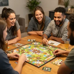 friends playing board game laughing