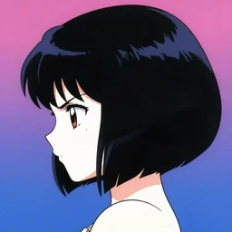side profile, pale - skinned anime girl, very white - skinned girl with black hair, cute face, black bob cut hair, short bangs, angry expression, cel - shading, 2 0 0 1 anime, flcl, jet set radio future, cel - shaded, strong shadows, vivid hues, y 2 k aesthetic