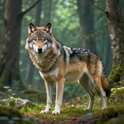 a beautiful detailed wolf on a serene forrest, landscape photography composition, vivid colors, octane render, redshift render, by ellen jewett, by jean delville, by edmund dulac, by jean giraud
