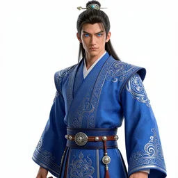 manchurian martial artist!!!! blue eyes!! intricate ornate blue robes!! character concept art, sharp focus, octane render! unreal engine 5! highly rendered!! trending on artstation!! detailed linework!! illustration by artgerm, wlop, and chie yoshii