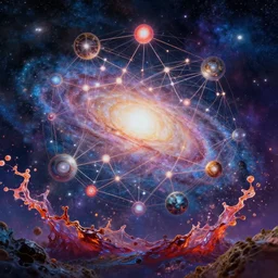 epic galaxy bender experiencing the quantum field, elevated consciousness, beautiful astrological neural network, bob ross matte painting and tim burton comic book art, realistic, trending on artstation, sharp focus, depth of field, cinematic composition, physics splashes of colors, unreal engine