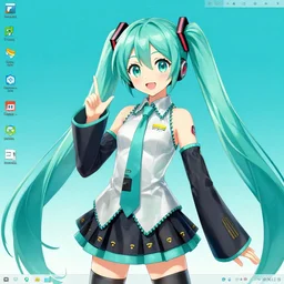 hatsune miku themed linux desktop environment, linux mint, desktop inspo, in 1 9 9 5, y 2 k cybercore, industrial photography, still from a ridley scott movie