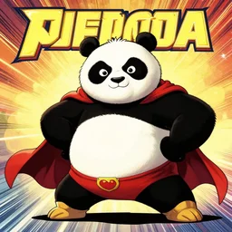 a superhero panda in comic book cover style