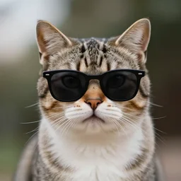 a cinematic cat with sunglasses, front view, ultra realistic, canon, 3 5 mm, bokeh, coherent