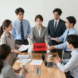 a group of people getting fired
