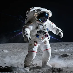 astronaut performing a lunar - saturnine right of illumination, photorealistic, technical, royo, frazetta, giger, leds, dust, laser light, crystalline shimmers, chaos, complexity, emergence,