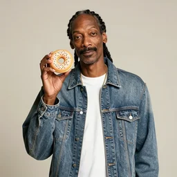 Snoop Dogg holding a donut for a 1990s sitcom tv show, Studio Photograph, portrait, C 12.0