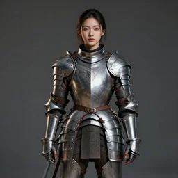 a full body portrait of a young beautiful lady wearing armour, highly detailed, cinematic lighting, hyperrealistic, 4 k, digital art