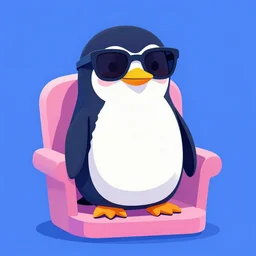 a penguin sitting in a chair with sunglasses on!!! vector art by tom whalen, trending on polycount, neo - dada, chillwave, global illumination, synthwave