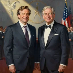 Painting of the inauguration of Jeff Bezo by Norman Rockwell & Zdzisław Beksiński