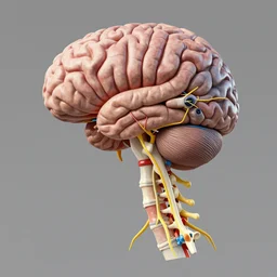 3 d model of anatomically correct human brain, spine, nerves, unreal engine, photorealistic, octane render, colorful