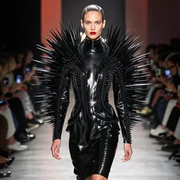 latex dress, blade runner, huge spikes, fashion show, award show