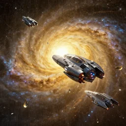 raindrops transforming into spaceships flying through a golden galaxy, in the style of wlop, illustration, epic, fantasy, hyper detailed, smooth, unreal engine, sharp focus, ray tracing