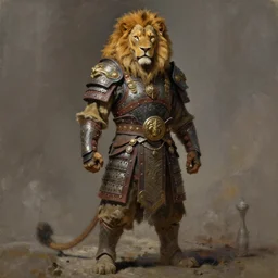 lion warrior, wearing ancient elven tribal ornamented armor, wearing a lion mask, gritty, full body concept, by beksinski, weta workshop concept art, ruan jia, edward hooper, oil painting