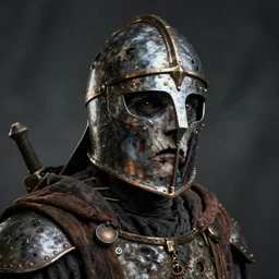 Portrait of zombie wearing medieval helmet by Artgerm