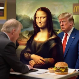 Monna Lisa working in McDonald with Donald Trump, ultra detailed, 4k