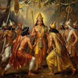 a beautiful cinematic dramatic scene from mahabharata war, by marvel studios, baroque painting, oil on canvas, trending on artstation, masterpiece, grainy, cinematic composition, beautiful lighting, intricate, hyper details, no frames