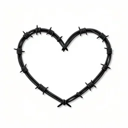 heart made out of barbed wire, logo, vector graphic, black and white, design