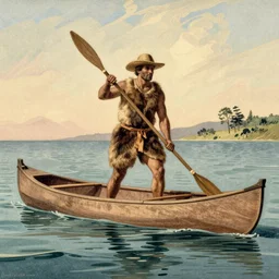 fur trader in a canoe, 1 8 5 0. illustrated by n. c. wyeth.