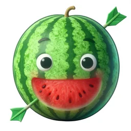 A psychedelic portrait of a watermelon with an arrow hanging out, vibrant color scheme, highly detailed, in the style of romanticism, cinematic, artstation, Moebius, Greg rutkowski
