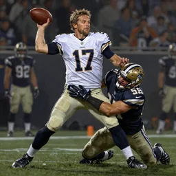 Dark fantasy painting of quarterback Tom Brady being decapitated by a vicious tackle from a linebacker