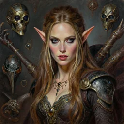 portrait action painting, perfect expression, sarah jessica parker, evil little elf, fantasy character portrait, ultra realistic, wide angle, intricate details, mass effect, artifacts, highly detailed, michael cheval, peter mohrbacher, boris vallejo, jessica rossier, oil painting, highly detailed, cinematic lighting, unreal, natural tpose