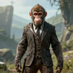 A monkey in a suit in Skyrim, 4K UHD image, octane render,