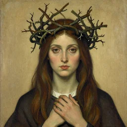 priestess wearing a crown of twisting branches, by beksinski