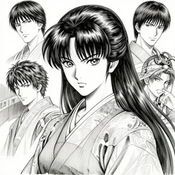 portrait of samurai anime woman, pen and ink, intricate line drawings, by craig mullins, ruan jia, kentaro miura, greg rutkowski, loundraw