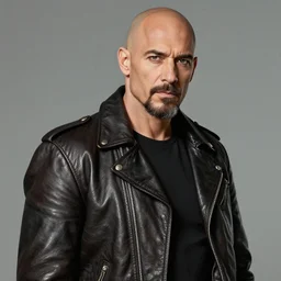 a bald man in leather clothes with a goatee, art by Tony sart, Thomas kinkade