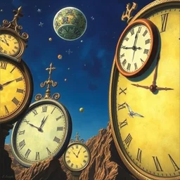 clocks by beeple, artgerm, salvador dali, bruce pennington, frank, stella, makoto shinkai, angus mckie, alex grey, don bluth, gediminas pranckevicius, chris moore, kaja foglio, andre masson, dr. suess, brian despain, chesley bonestell. symbolism, surrealism,