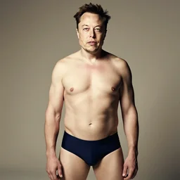 Photo of Elon Musk in swimsuit, soft studio lighting, photo taken by Anne Liebovitz for Abercrombie and Fitch, award-winning photograph, 24mm f/1.4