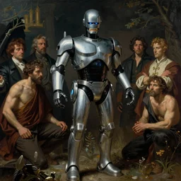 robocop in the style of wayne barlowe, gustav moreau, goward, bussiere, roberto ferri, santiago caruso, luis ricardo falero, frazetta