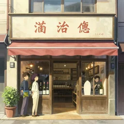 illustration of wine shop facade by Victo Ngai and James Gilleard and makoto shinkai