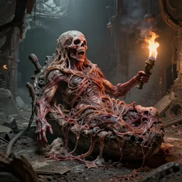 airbrush primitive flesh raft, of rotten flesh, 1 5 0 0 s sewer system, crumbling, collapsing, yaw, syd mead, enric torres, hyper realism, narrative light, muted colors, epic, hyper detailed, awe inspiring, award winning horror, torch lighting, hyper realism, cinematical