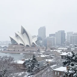 sydney city scape, winter wonderland, snowfall, blizzard, inclement weather