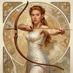 Scarlett Johansson as a elf archer, cute, fantasy, intricate, elegant, highly detailed, centered, digital painting, artstation, concept art, smooth, sharp focus, illustration, art by artgerm and H R Giger and alphonse mucha