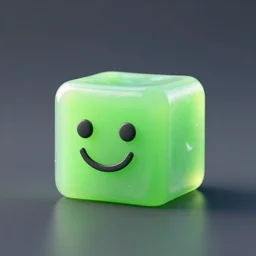 a cute cube slime, smiley face, green slime jelly cube, blender render